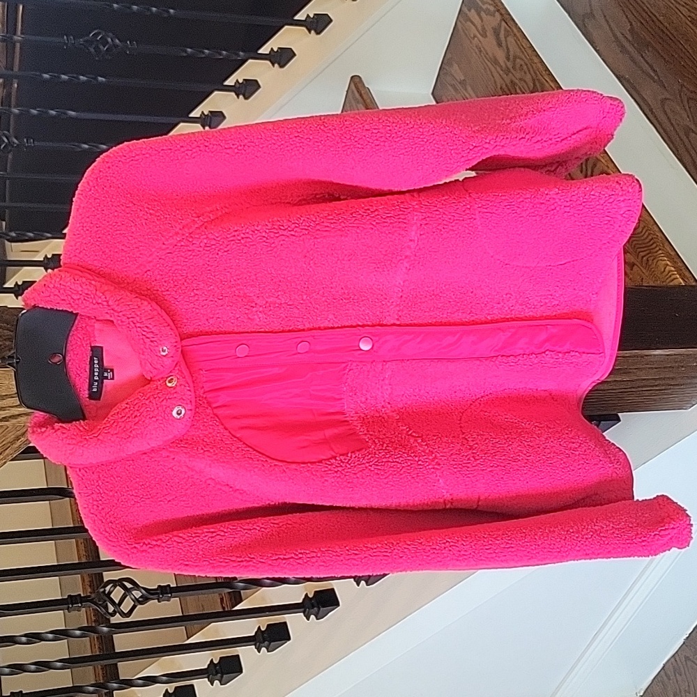 NWOT Pink Snap Front Teddy Bear Coat